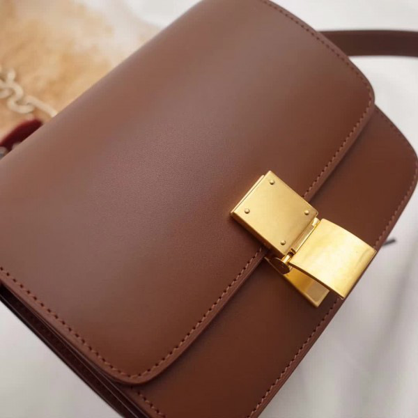 Ce1i*e leather classic box shoulder bag brown 16cm*13cm*6cm
