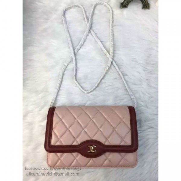 Ch**el lambskin mini chain wallet light pink a81023 vs06505
