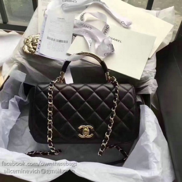 Ch**el caviar quilted lambskin flap bag with top handle black