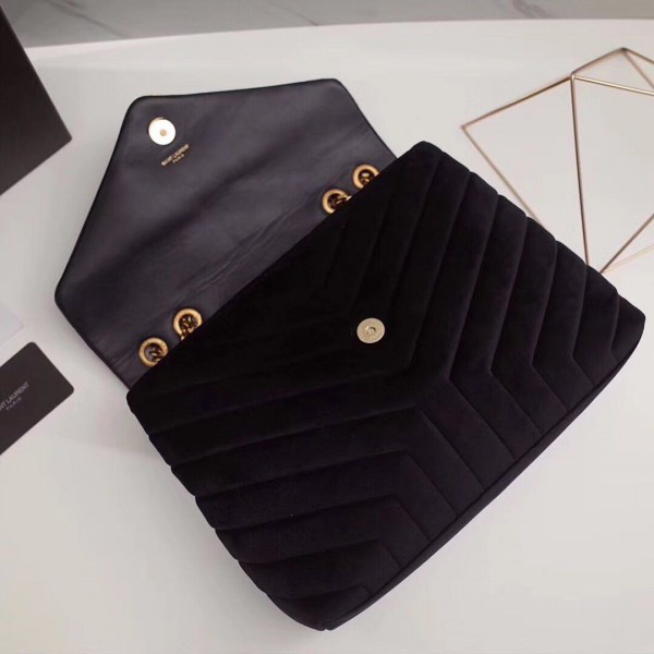 Y51 loulou monogram quilted velvet shoulder bag black 30cm*20cm*10cm
