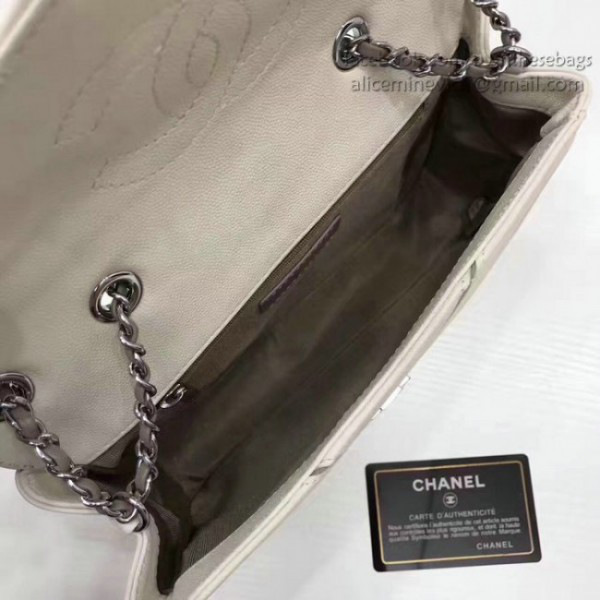 Ch**el calfskin chevron flap bag white