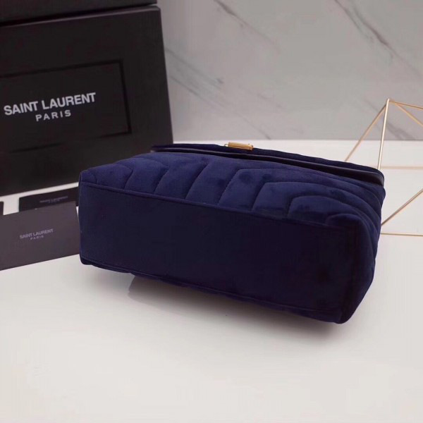 Y51 loulou monogram quilted velvet shoulder bag blue 4795  25cm*17cm*9cm