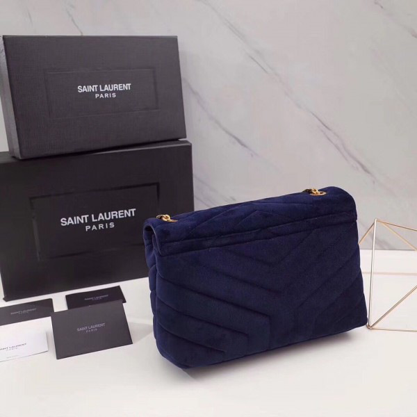Y51 loulou monogram quilted velvet shoulder bag blue 4795  25cm*17cm*9cm