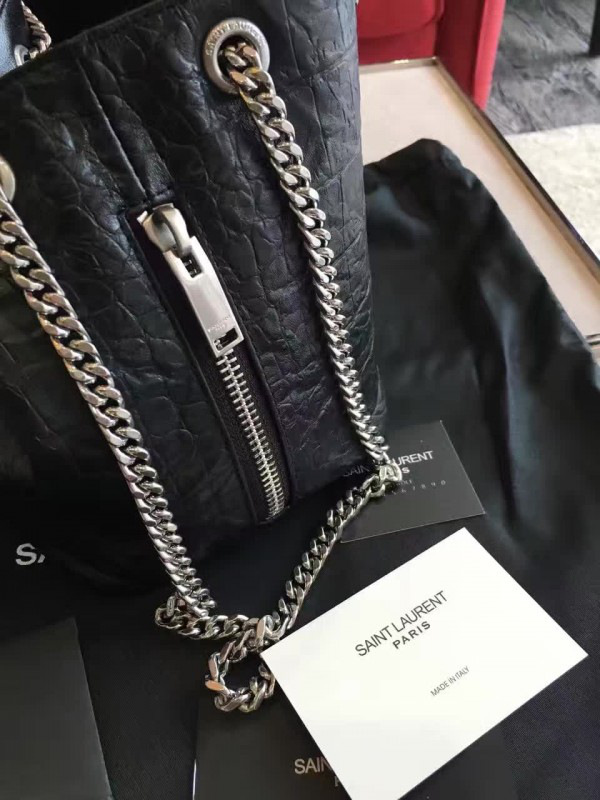 Y51 crocodile embossed leathe bucket bag black 5136 16cm x 16cm x 12cm