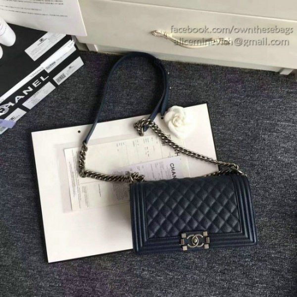 Ch**el quilted caviar medium boy bag blue