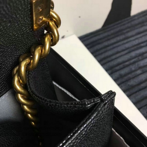Ch**el medium quilted caviar boy bag black gold