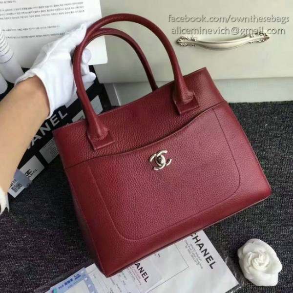 Ch**el calfskin large shopping bag burgundy