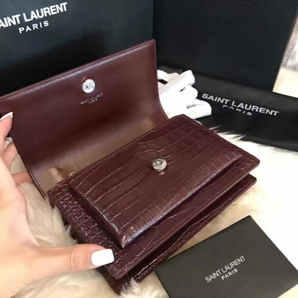 Y51 sunset chain wallet in crocodile embossed shiny leather 4841 17cm x 13cm x 7cm