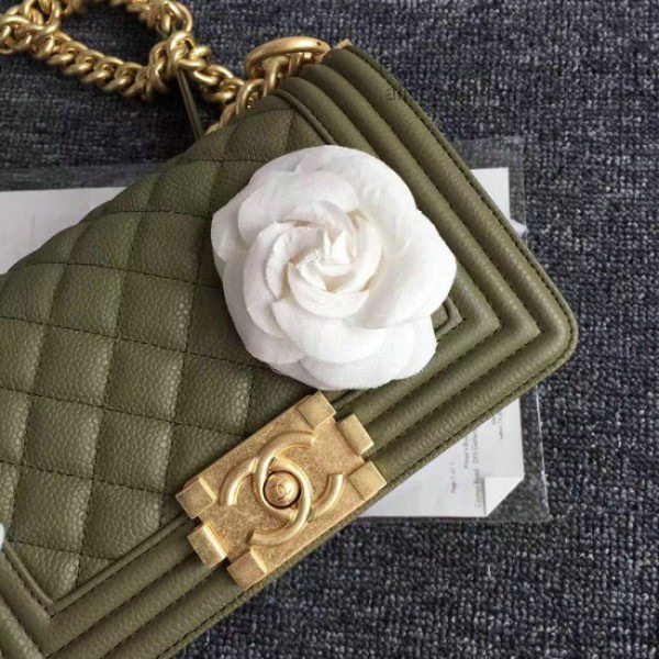 Ch**el quilted caviar small boy bag green