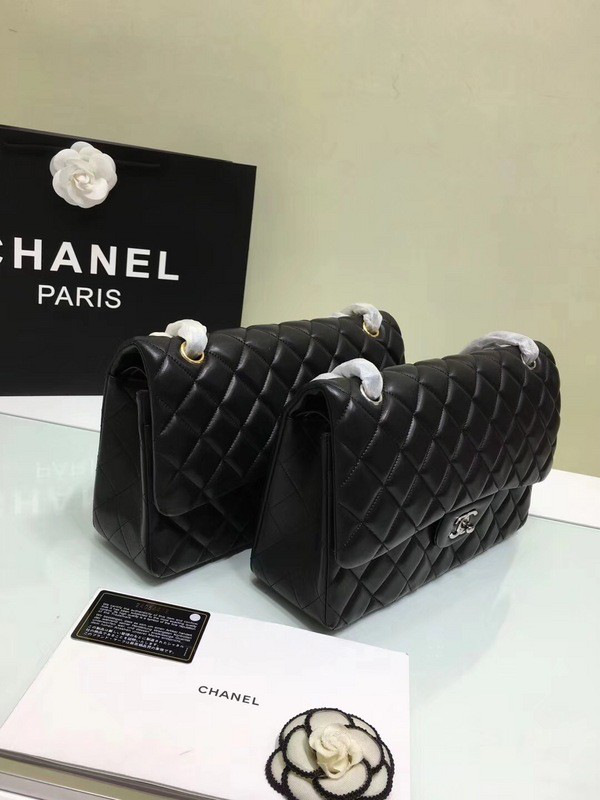 Ch**el classic flap bag black lambskin leather sliver&gold chain 30cm