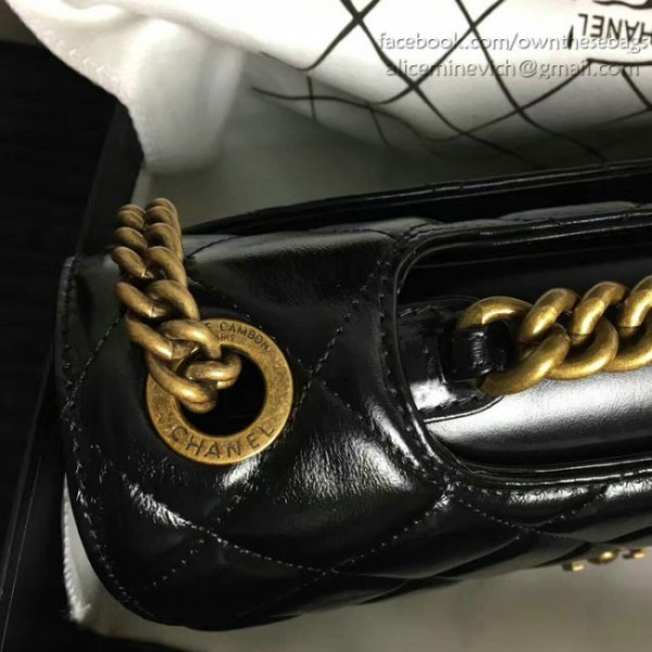 Ch**el oil wax leather perfect edge bag gold black a14041