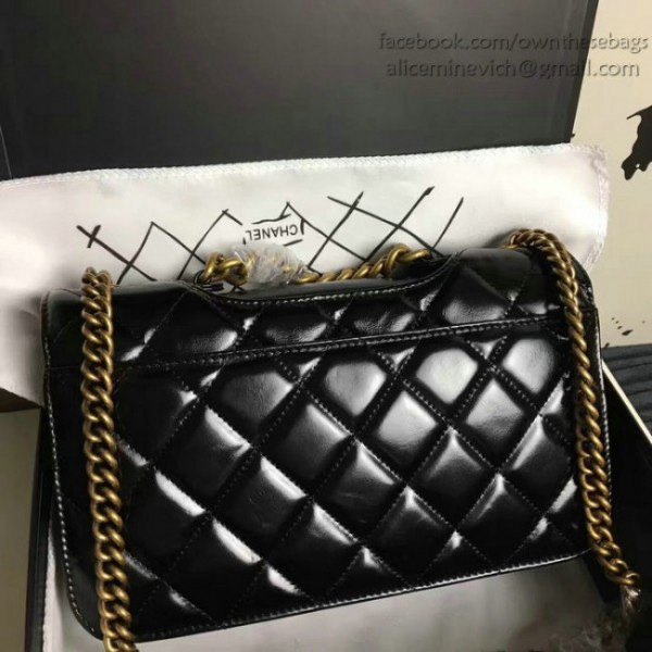 Ch**el oil wax leather perfect edge bag gold black a14041