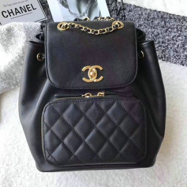 Ch**el grained calfskin gold-tone metal backpack black