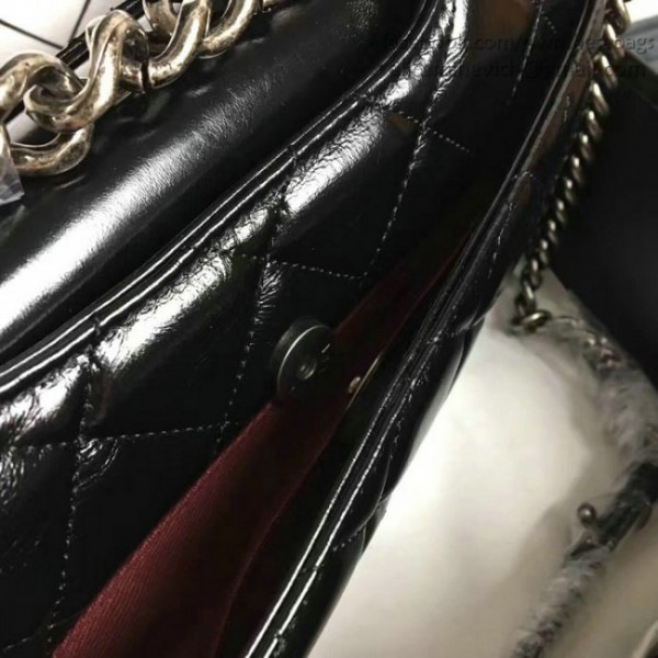 Ch**el oil wax leather perfect edge bag silver black a14041