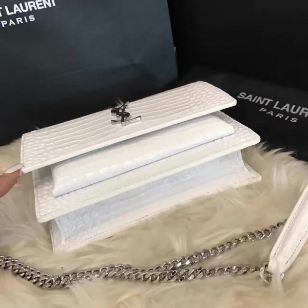 Y51 sunset chain wallet in crocodile embossed shiny leather 4834 17cm x 13cm x 7cm
