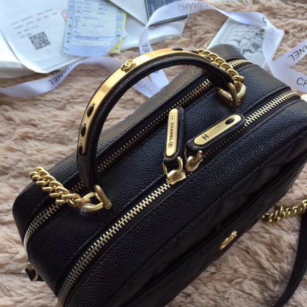 Ch**el bowling bag jersey & gold-tone metal a69924 black 24cm