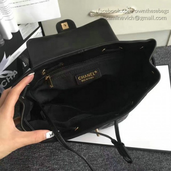 Ch**el quilted lambskin large backpack black gold hardware