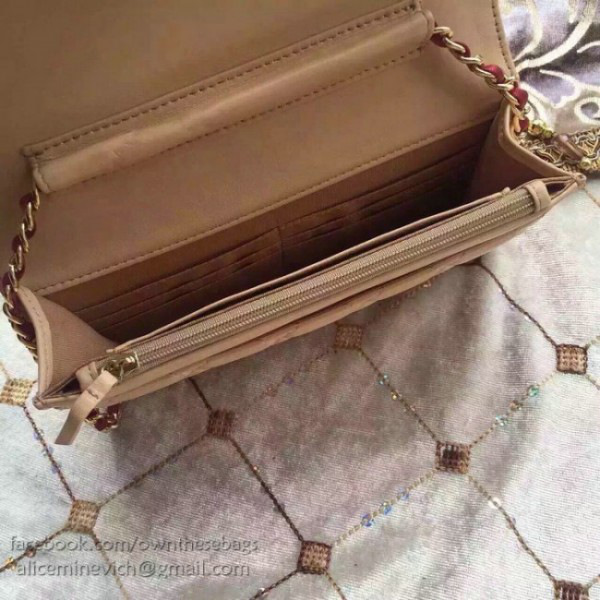 Ch**el lambskin mini chain wallet beige a81024 vs01851