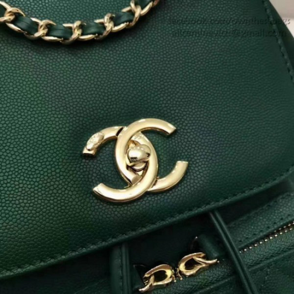 Ch**el grained calfskin gold-tone metal backpack green