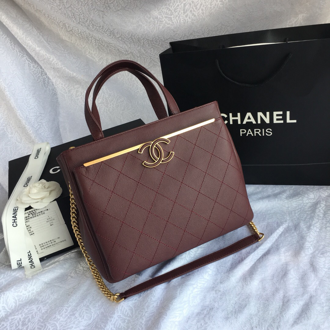 Ch**el small shopping bag dark wine red 57563 26x21x13cm