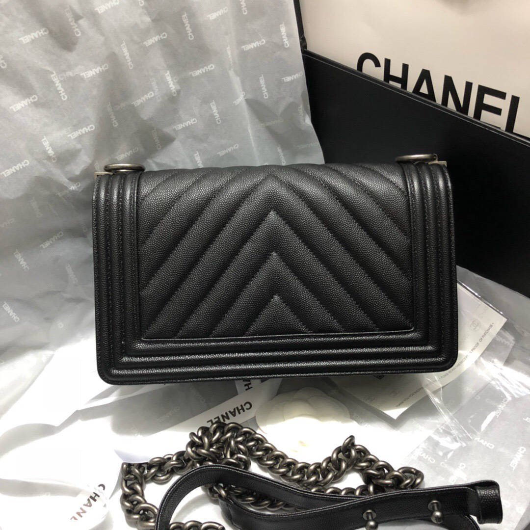 Ch**el original quality 67086 medium v fine ball black silver hardware  25cm