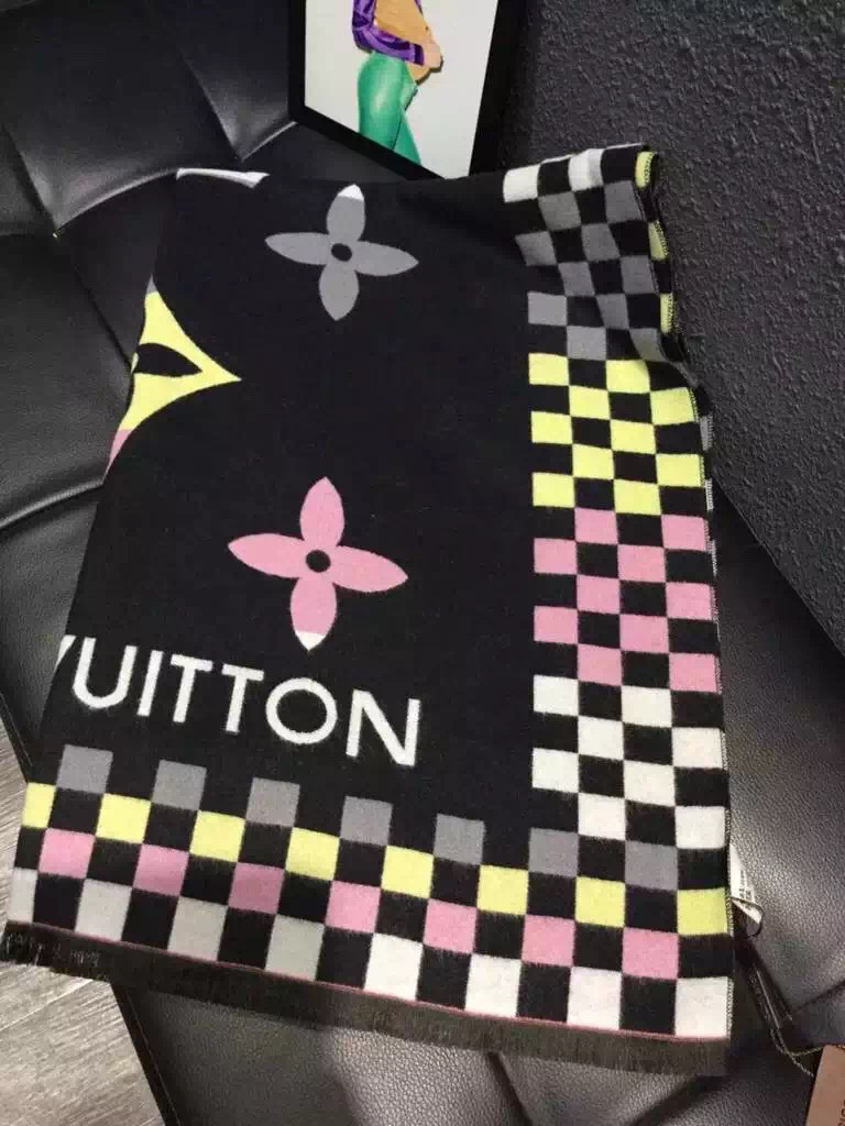 LV cashmere long scarf a10 black