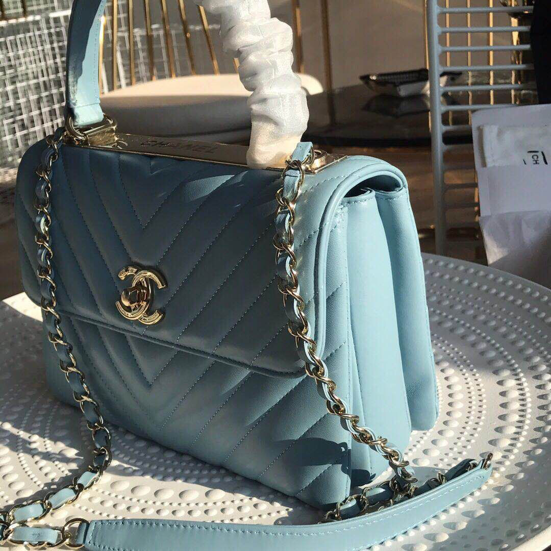 Ch**el new rhombic chain bag blue 25cm