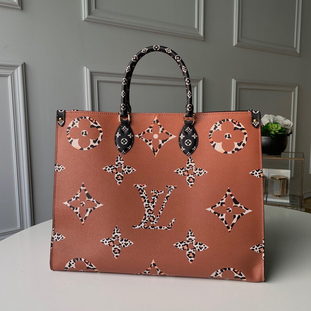 Lv monogram giant on the go tote bag black and khaki 41 cm