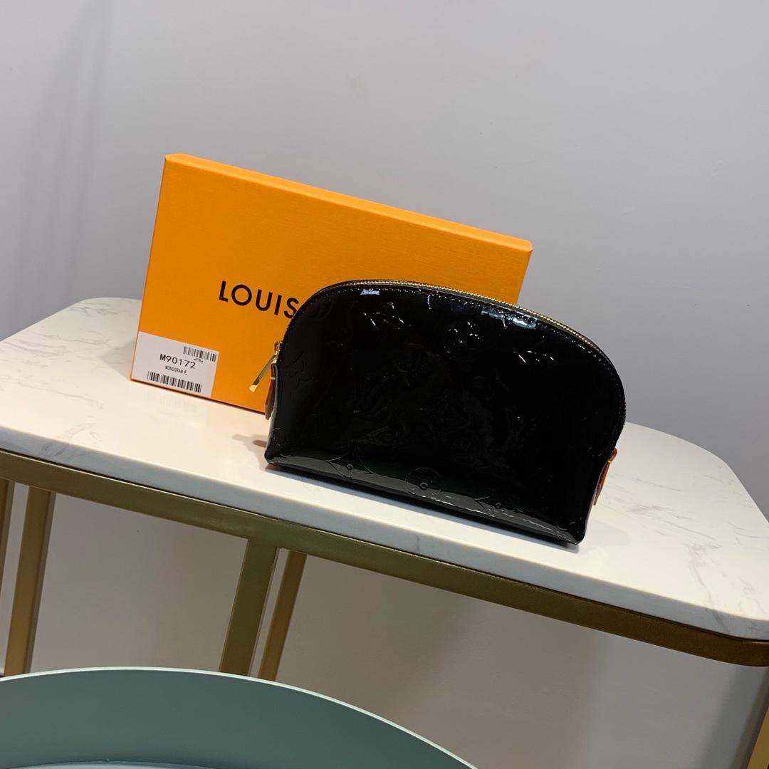 LV black cosmetic bag embossed leather 19.0x 12.0x 6.0 cm
