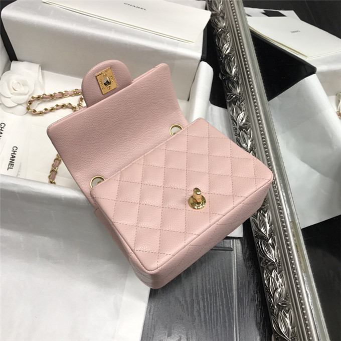 Ch**el caviar classic fiap handbag pink gold 17cm