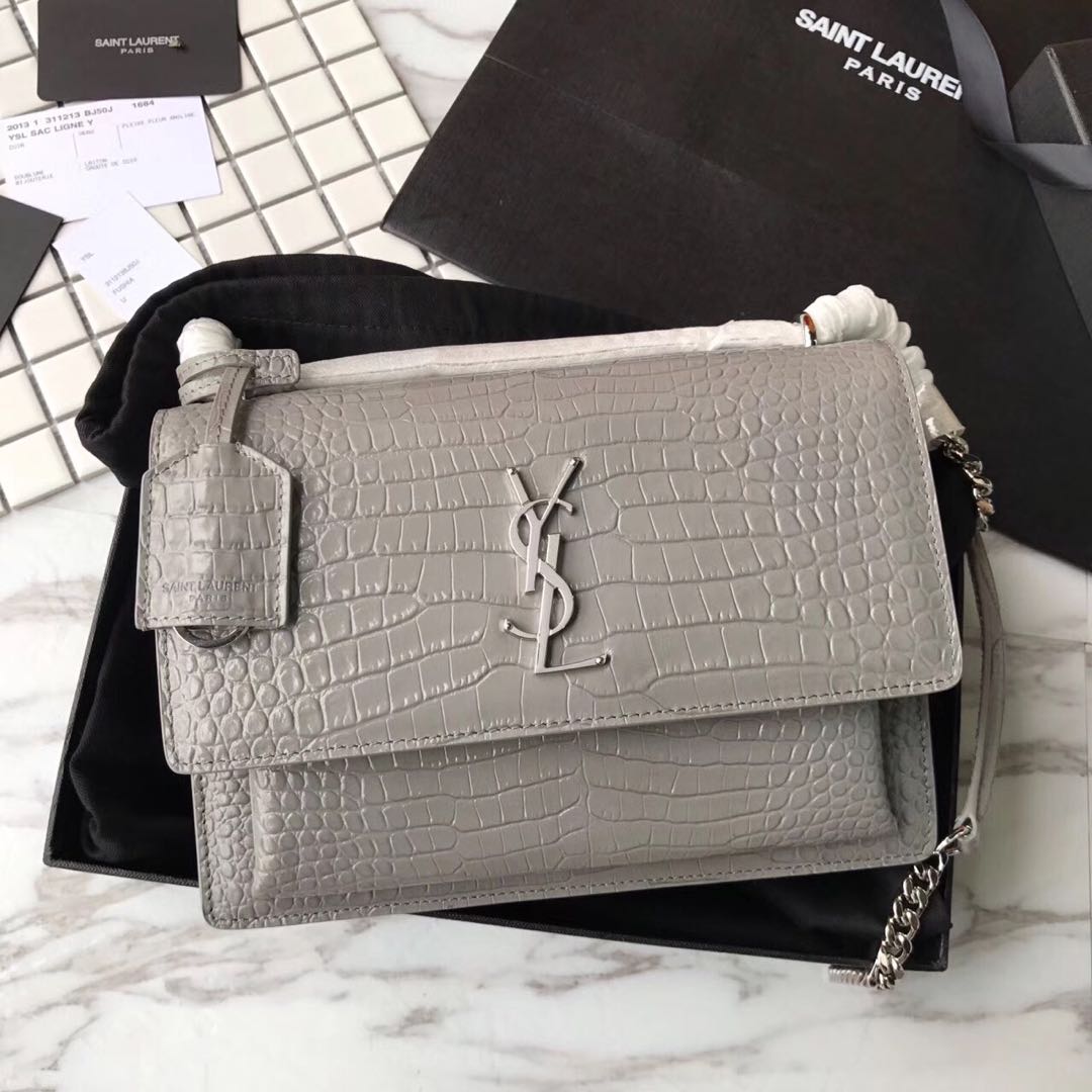 Y51 sunset chain wallet in crocodile embossed shiny leather 4858 17cm x 13cm x 7cm