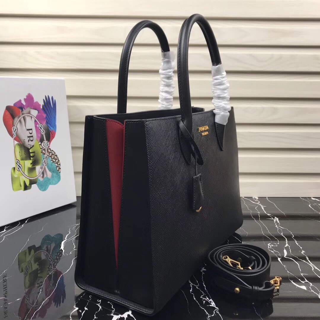 Large saffiano leather handbag black 1BA153 34 × 24 × 13cm