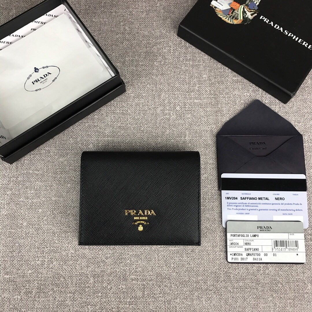 Pra*a small saffiano leather wallet black 1mv204 11.2 x 8.5 cm