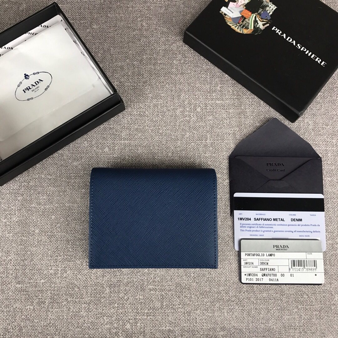 Pra*a small saffiano leather wallet royal blue 1mv204 11.2 x 8.5 cm