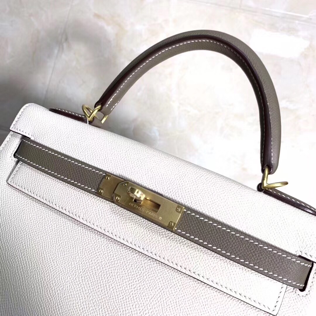 H**me5 kelly epsom leather milkshake white 28cm