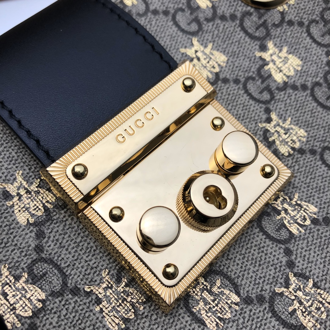 Gvc*1 padlock small gg bees shoulder bag 498156 9f26g 26 x 18 x 10 cm
