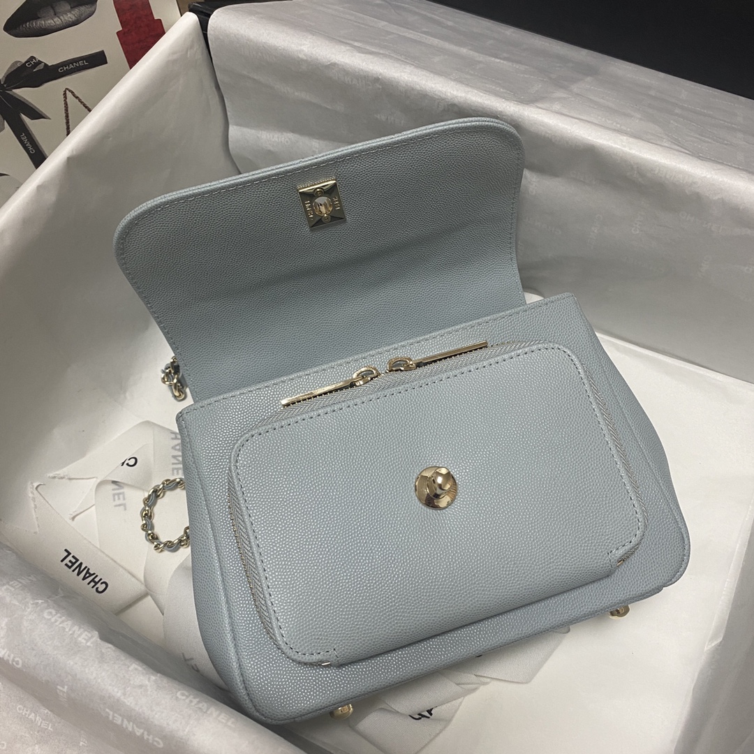 Ch**el mini flap bag with top handle blue a93749 19x7x14cm