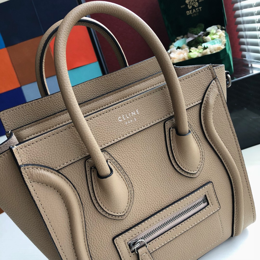 Ce1i*e nano luggage bag in drummed calfskin dune 189243dru 20 x 20 x 10 cm