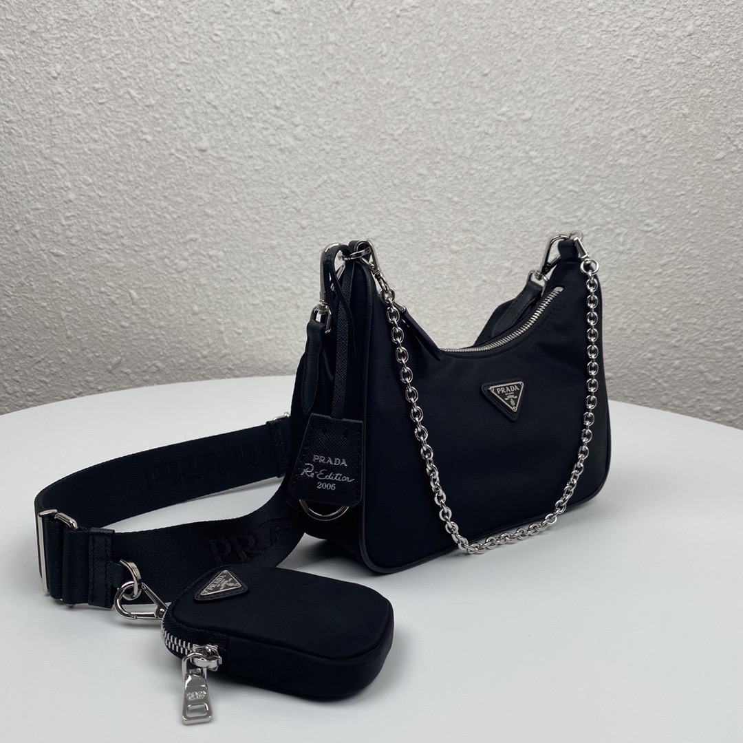 Pra*a re-edition 2005 nylon bag black 1bh204 22 x 12 x 6 cm