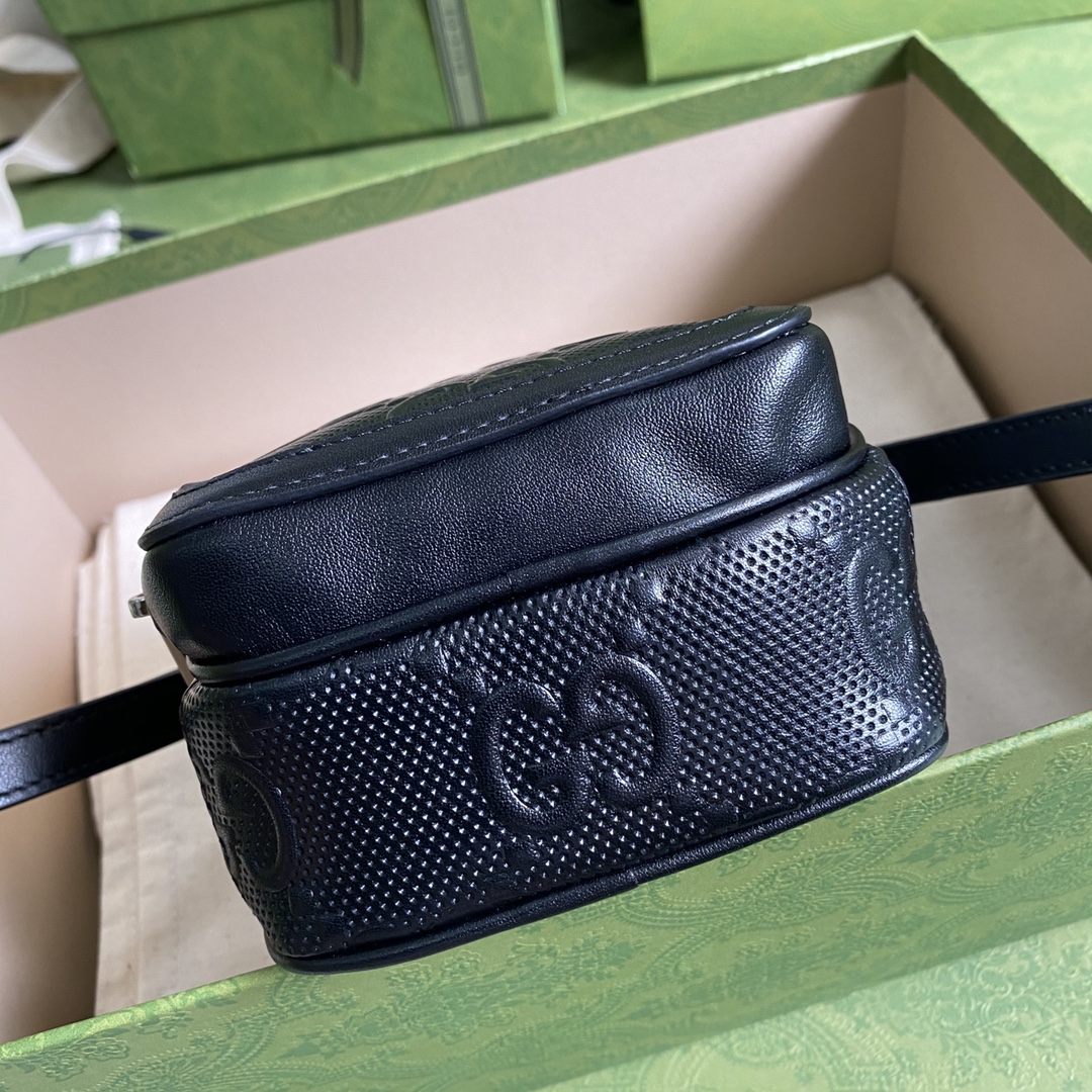 Gvc*1 gg embossed mini bag black leather 658553 11.5 × 17 × 4 cm
