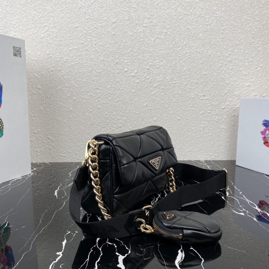 Pra*a system nappa leather patchwork bag black 1bd292 21 x 16 x 7 cm