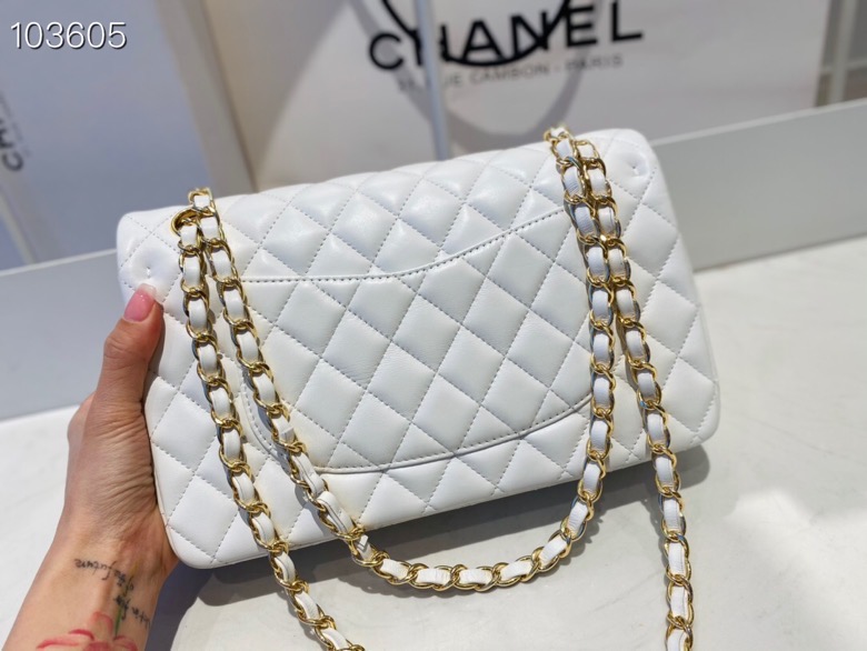 Ch**el flap bag white & golden chain a01112 25cm