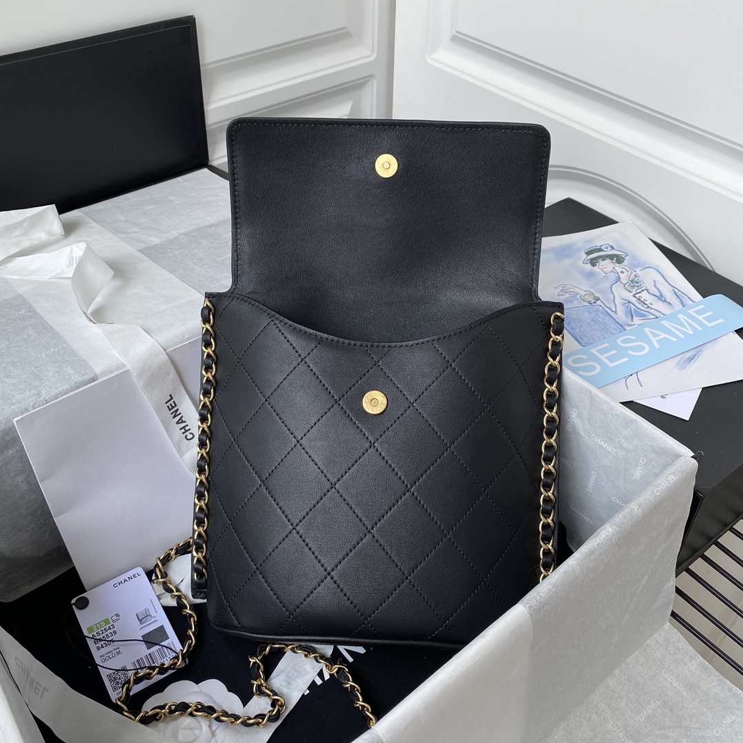 Ch**el large hobo bag black as2542 23 x 25.5 x 8cm