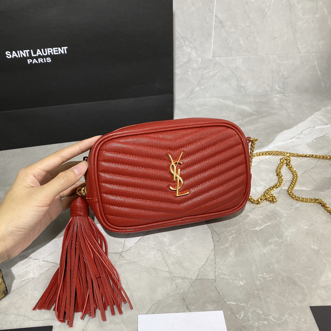 Y51 lou mini bag in quilted grain de poudre embossed leather rougr opyum 6125791 18 × 10 × 5 cm