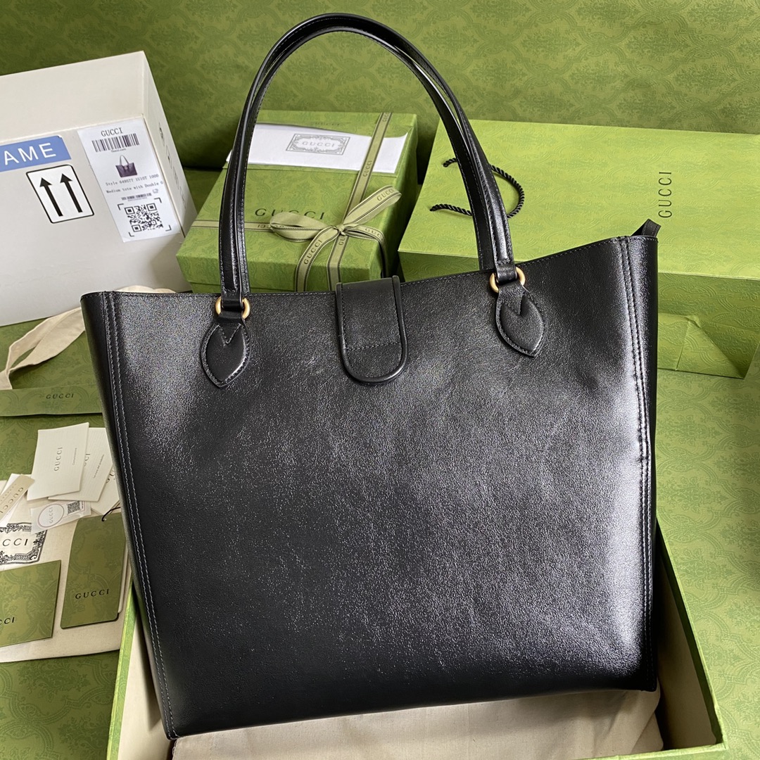Gvc*1 medium tote with double g black leather 649577 35 x 32 x 11 cm