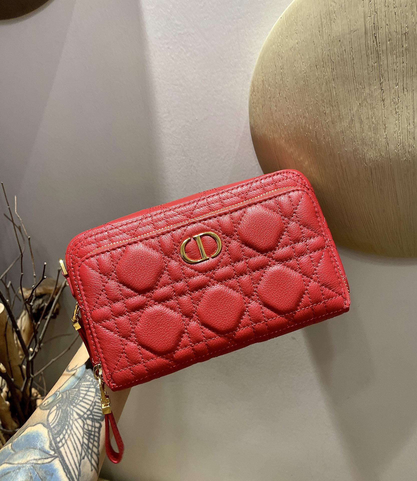 d10r caro double pouch S*pple cannage calfskin red s5037uwhc 19 x 10.5 x 5 cm