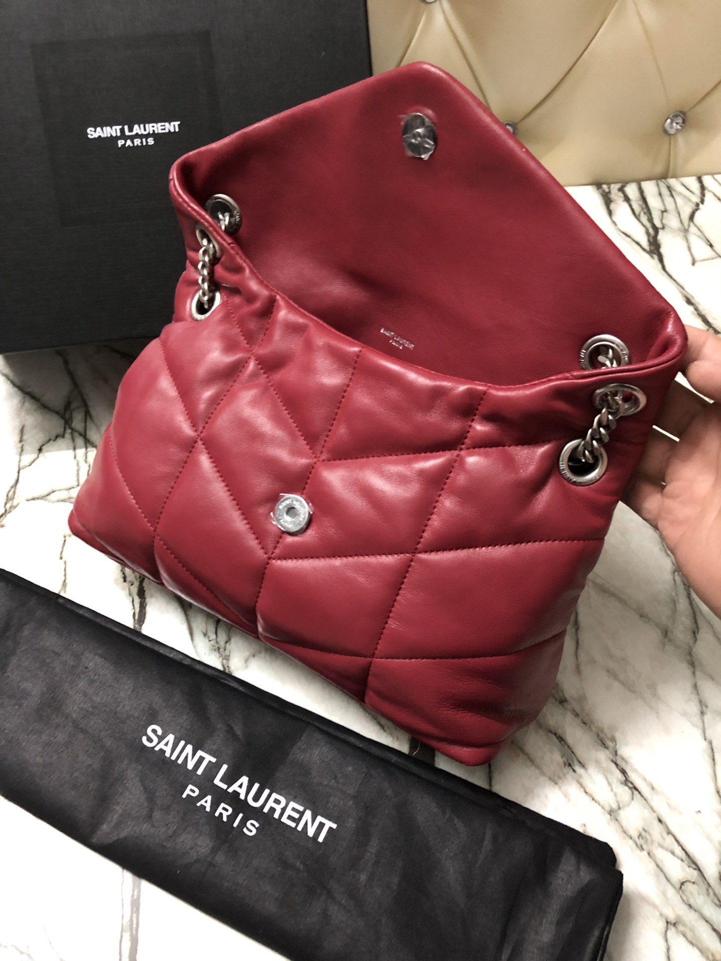 Y51 puffer small bag in quilted lambskin rouge eros silver chain 5774761 29 x 17 x 11 cm