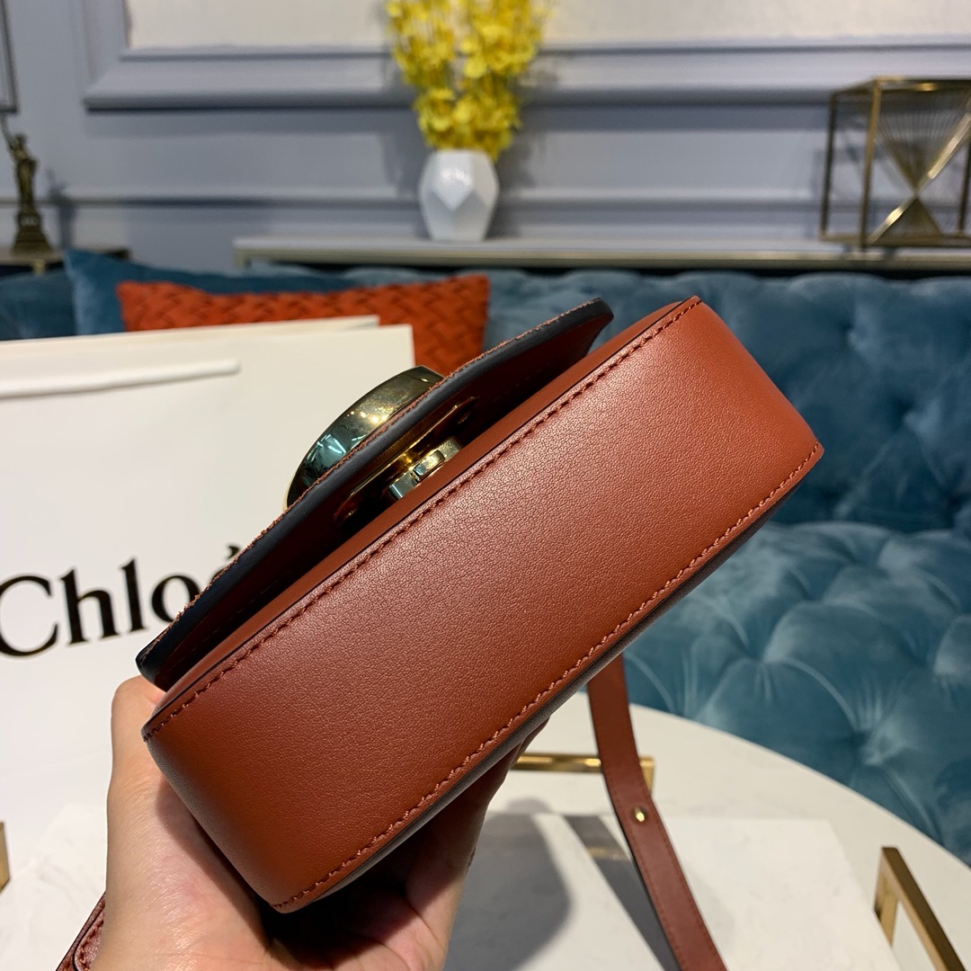 CHLOE MINI C BAG In Shiny & Suede Calfskin Arizona Brown CHC19US193 16.5 x 5 x 14 cm