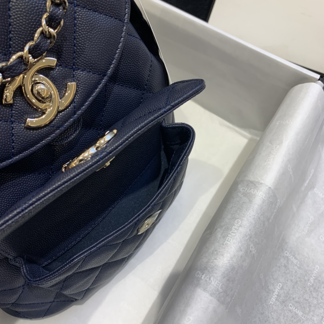Ch**el backpack grained calfskin navy as1371 21.5 x 24 x 12 cm