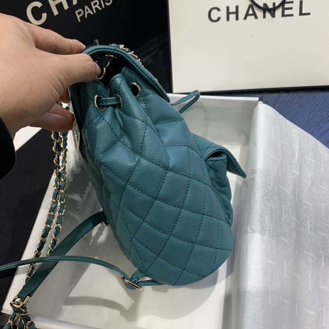 Ch**el backpack grained calfskin light blue as1371 21.5 x 24 x 12 cm